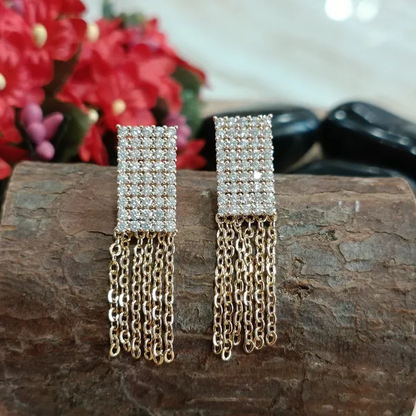 Gold_Plated_Geometric_Shaped_ling_CZ_With_Droplet_Chain_Drop_Earring_2106_For_Women_&_Girls