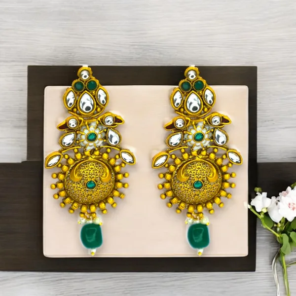 Gold_Plated_Traditional_Kundan_and_Emerald_Green_Stones_Dangel_earring_for_girl_and_Women_For_Women_&_Girls