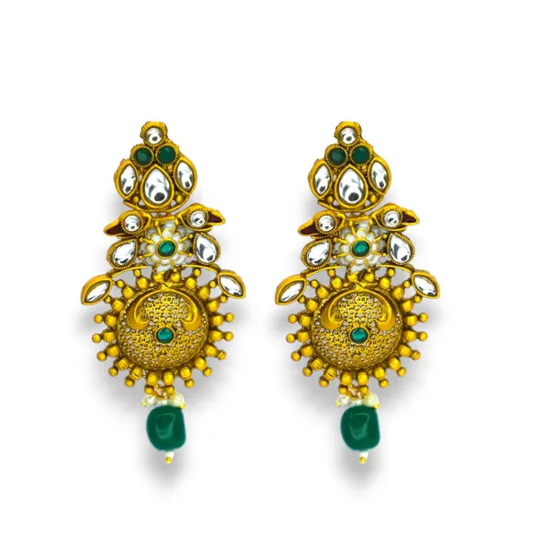 Gold_Plated_Traditional_Kundan_and_Emerald_Green_Stones_Dangel_earring_for_girl_and_Women_For_Women_&_Girls