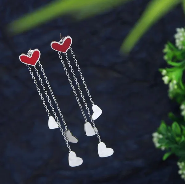 Stainless_Steel_Silver_Plated_Heart_Shaped_Chain_Earring__2742_For_Women_&_Girls