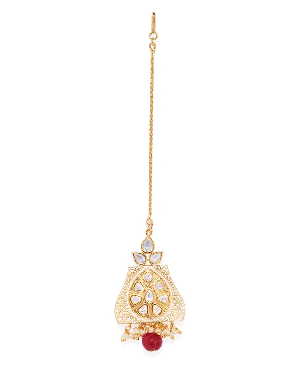 Gold_Plated_Pastel_Pink_Enamel_And_Kundan_Maang_Tika_For_Women_&_Girls