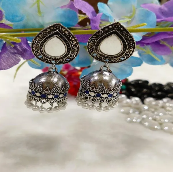 Silver_Oxidised_Kundan_Mirror_Jhumka_Earring_For_Women_&_Girls