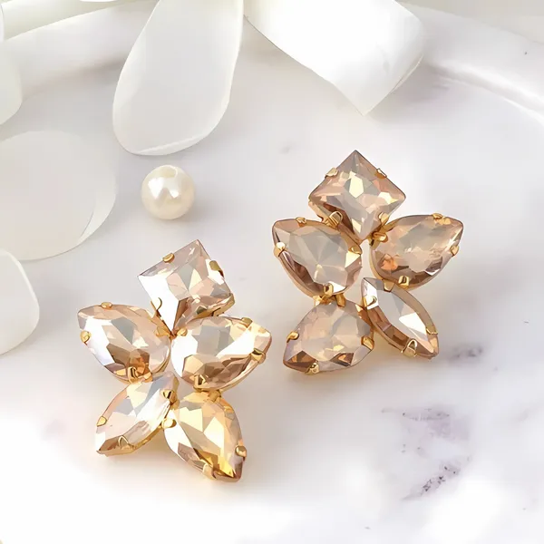 Golden_Floral_Crystal_Stud_Earrings_For_Women_&_Girls