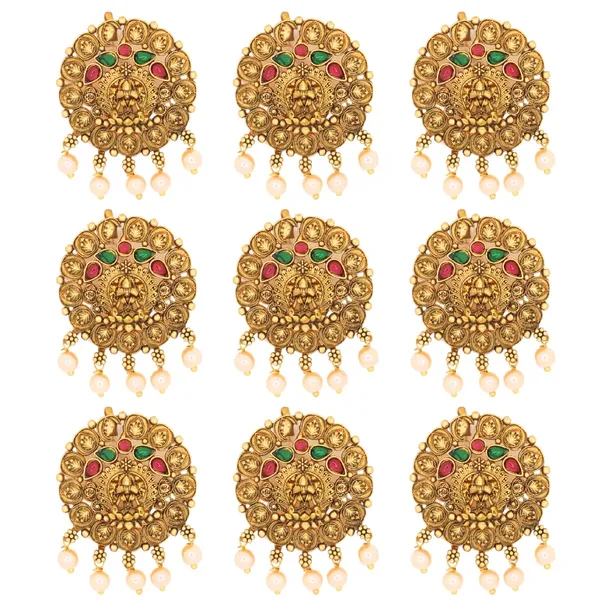 JWELLA_Set_of_9_Lakshmi_Temple_Choti_Hair_Accessories_with_Ruby-Green_Stones_and_Pearl_Drops_|_Traditional_Gold-Toned_Juda_Pins_for_Women