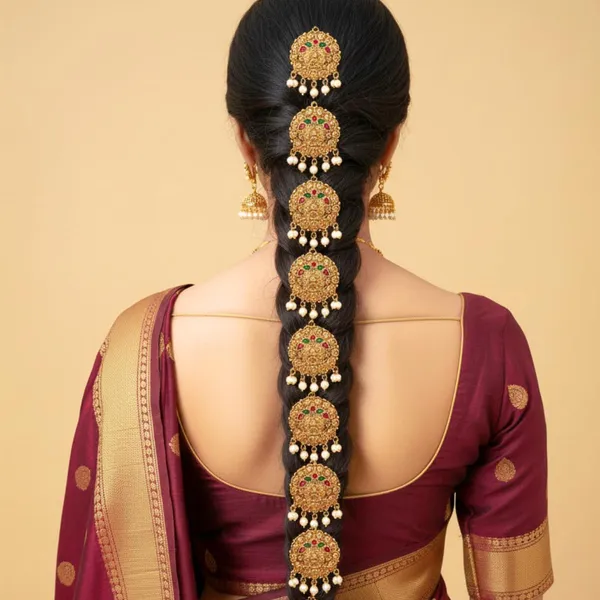 JWELLA_Set_of_9_Lakshmi_Temple_Choti_Hair_Accessories_with_Ruby-Green_Stones_and_Pearl_Drops_|_Traditional_Gold-Toned_Juda_Pins_for_Women