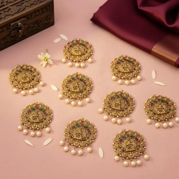 JWELLA_Set_of_9_Lakshmi_Temple_Choti_Hair_Accessories_with_Ruby-Green_Stones_and_Pearl_Drops_|_Traditional_Gold-Toned_Juda_Pins_for_Women