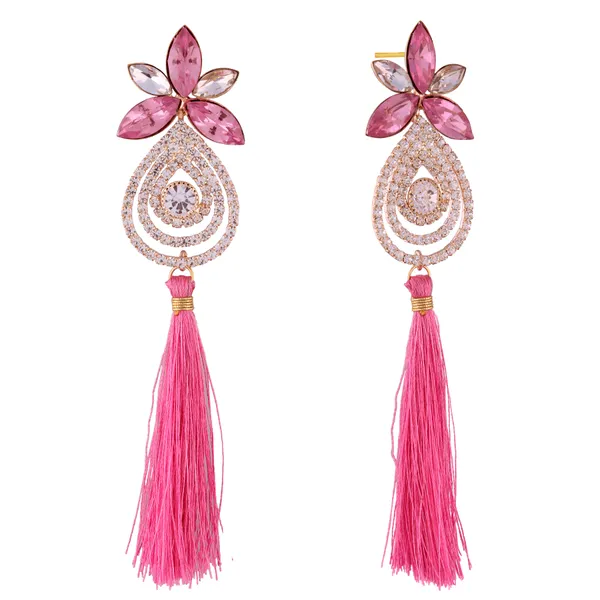 Elegant_Pink_Crystal_&_Tassel_Statement_Earrings_Glamorous_Party_&_Wedding_Jewelry_For_Women_&_Girls