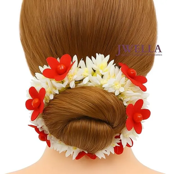 JWELLA_Artificial_White_Flower_Gajra_Hair_Accessories_for_Women_&_Girls_|_Reusable_Floral_Juda_Veni_Gajra_for_Bun_Hairstyle_|_Traditional_Festive_Gajra