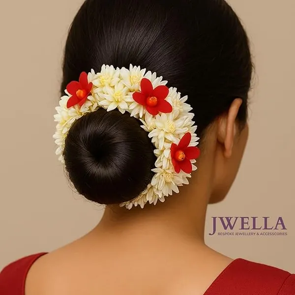 JWELLA_Artificial_White_Flower_Gajra_Hair_Accessories_for_Women_&_Girls_|_Reusable_Floral_Juda_Veni_Gajra_for_Bun_Hairstyle_|_Traditional_Festive_Gajra