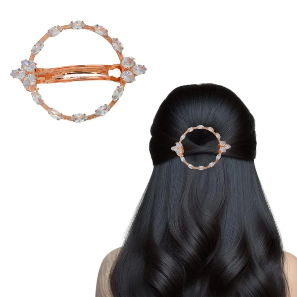 JWELLA_Elegant_Teardrop_Crystal_Hair_Clip_–_Rose_Gold_Round_Barrette_with_Zircon_Stones_for_Women_&_Girls