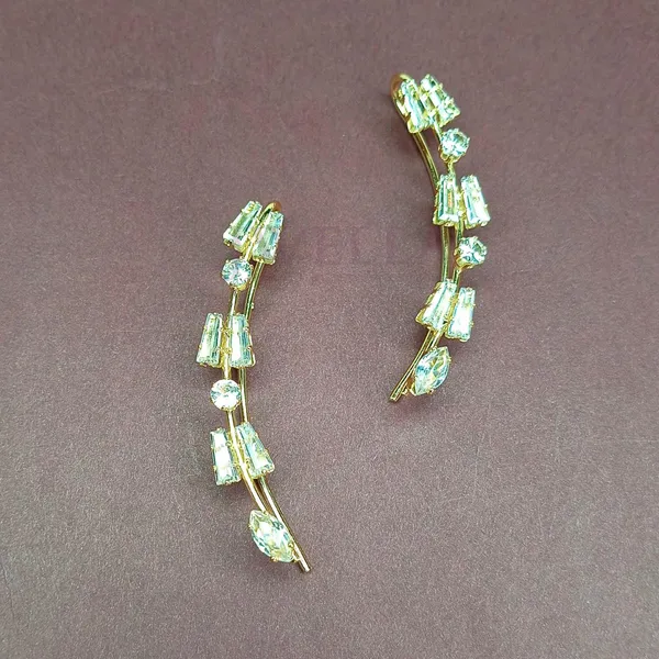 JWELLA_Gold-Plated_Baguette_&_Round_Stone_Earcuff_for_Women_&_Girls_|_Elegant_Non-Pierced_Clip-On_Ear_Climber_|_Party_&_Festive_Wear_Jewelry