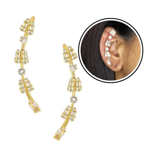 JWELLA_Gold-Plated_Baguette_&_Round_Stone_Earcuff_for_Women_&_Girls_|_Elegant_Non-Pierced_Clip-On_Ear_Climber_|_Party_&_Festive_Wear_Jewelry