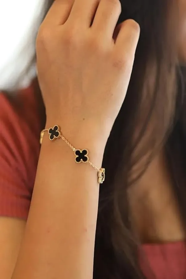 JWELLA_Gold_Plated_Black_Clover_Wrist_Bracelet_for_Women_|_Hand_Band_for_Girls_|_Fancy_&_Stylish_Womens_Accessories_Bracelets_for_Woman,_Girlfriend_&_Wife