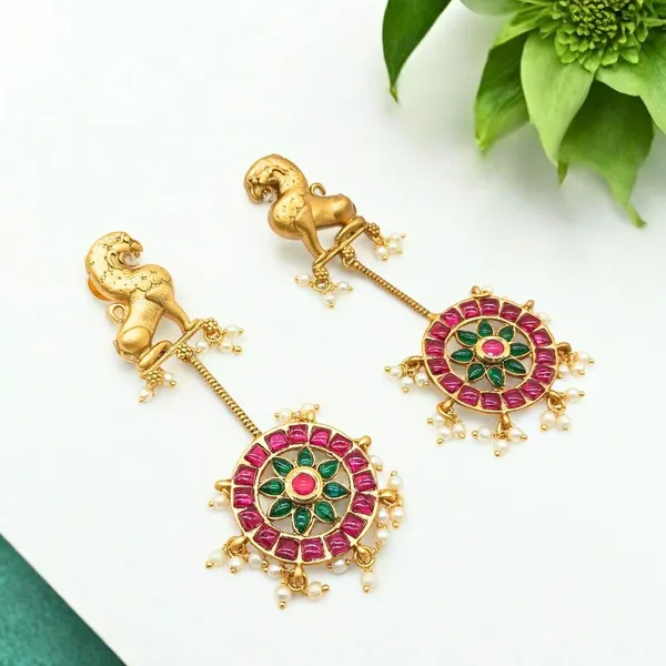 JWELLA_Gold_Plated_Red_Ruby_&_Emerald_Green_Stones_Studded_Antique