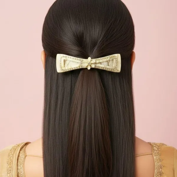 JWELLA_Set_of_3_Elegant_Marble_finish_Bow_design_Hair_Clips_with_Rhinestone_Accents