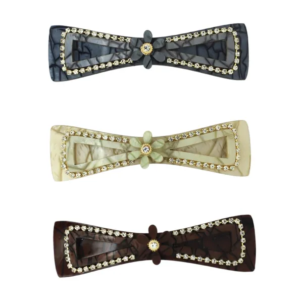 JWELLA_Set_of_3_Elegant_Marble_finish_Bow_design_Hair_Clips_with_Rhinestone_Accents