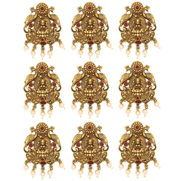 JWELLA_Set_of_9_Antique_Gold_Lakshmi_Choti_Hair_Accessories_with_Pearl_Drops_&_Peacock_Design_|_Traditional_Temple_Juda_Pins_for_Brides
