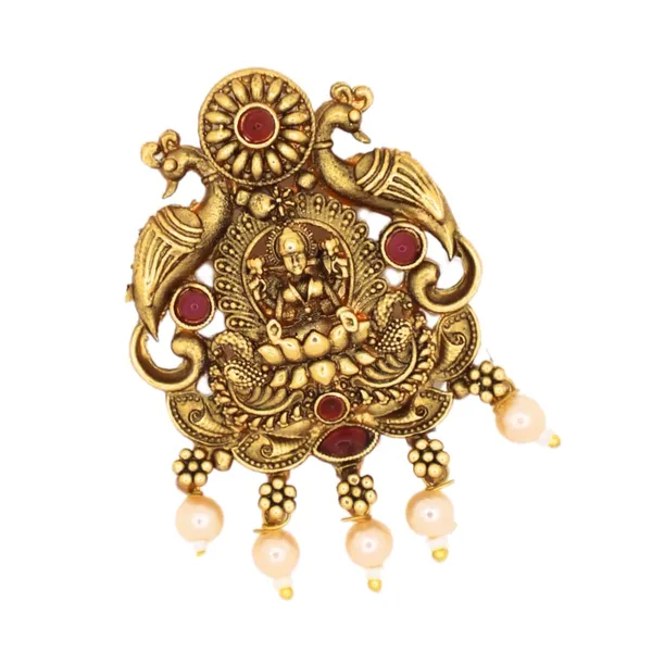JWELLA_Set_of_9_Antique_Gold_Lakshmi_Choti_Hair_Accessories_with_Pearl_Drops_&_Peacock_Design_|_Traditional_Temple_Juda_Pins_for_Brides