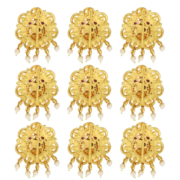 JWELLA_Set_of_9_Lakshmi_Antique_Gold-Toned_Round_Choti_Pins_with_Pearl_Drops_and_Red_Enamel_|_Traditional_South_Indian_Juda_Accessories_for_Women