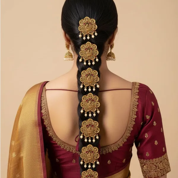 JWELLA_Set_of_9_Lakshmi_Antique_Gold-Toned_Round_Choti_Pins_with_Pearl_Drops_and_Red_Enamel_|_Traditional_South_Indian_Juda_Accessories_for_Women
