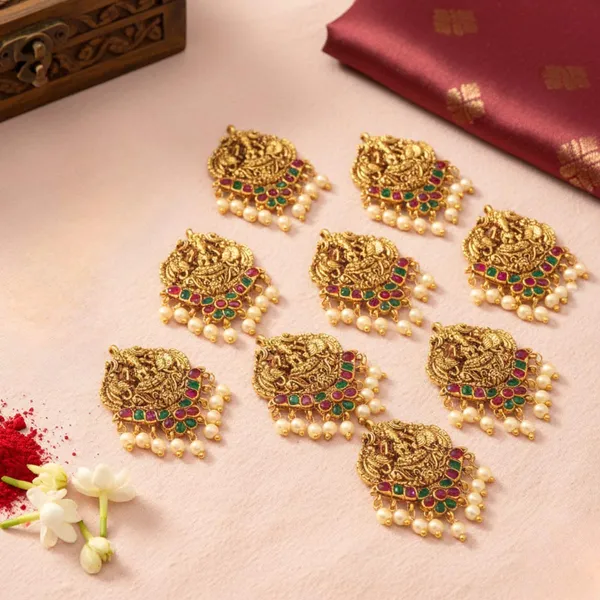 JWELLA_Set_of_9_Lakshmi_Temple_Choti_Hair_Accessories_with_Ruby-Green_Stones_and_Pearl_Drops_|_Traditional_Gold-Toned_Juda_Pins_for_Women