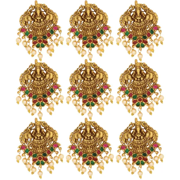 JWELLA_Set_of_9_Lakshmi_Temple_Choti_Hair_Accessories_with_Ruby-Green_Stones_and_Pearl_Drops_|_Traditional_Gold-Toned_Juda_Pins_for_Women