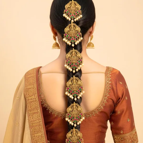 JWELLA_Set_of_9_Lakshmi_Temple_Choti_Hair_Accessories_with_Ruby-Green_Stones_and_Pearl_Drops_|_Traditional_Gold-Toned_Juda_Pins_for_Women