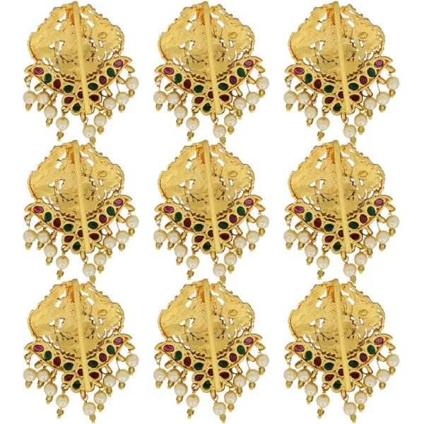JWELLA_Set_of_9_Lakshmi_Temple_Choti_Hair_Accessories_with_Ruby-Green_Stones_and_Pearl_Drops_|_Traditional_Gold-Toned_Juda_Pins_for_Women