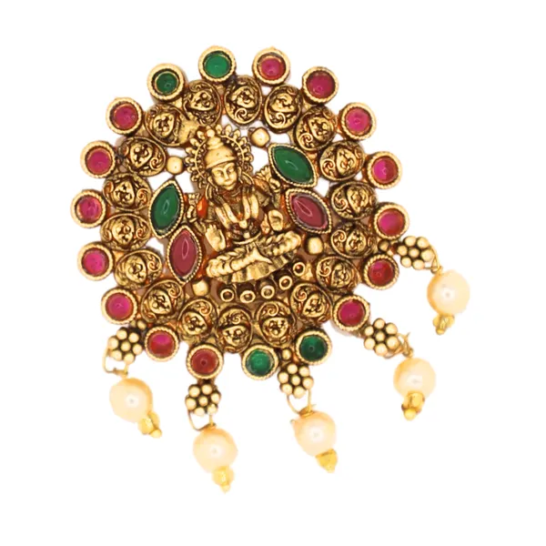 JWELLA_Set_of_9_Lakshmi_Temple_Design_Choti_Pins_with_Red_&_Green_Enamel_and_Pearl_Drops_|_Traditional_Juda_Accessories_for_Bridal_&_Festive_Hairstyles