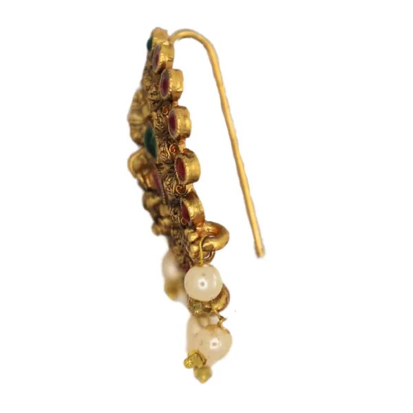 JWELLA_Set_of_9_Lakshmi_Temple_Design_Choti_Pins_with_Red_&_Green_Enamel_and_Pearl_Drops_|_Traditional_Juda_Accessories_for_Bridal_&_Festive_Hairstyles