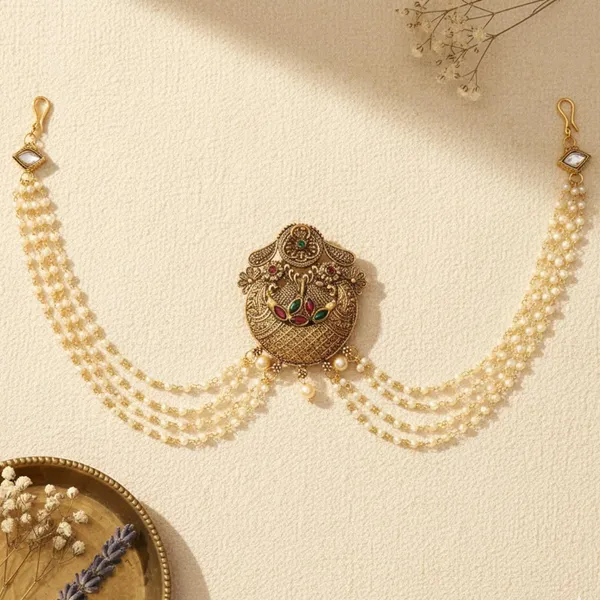 JWELLA_Traditional_Gold_Plated_Brass_Choti_Hair_Accessory_with_Antique_Design_&_Pearl_Bead_Chains_|_South_Indian_Temple_Jewelry_for_Brides_&_Festive_Occasions