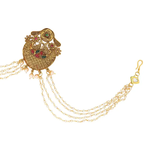 JWELLA_Traditional_Gold_Plated_Brass_Choti_Hair_Accessory_with_Antique_Design_&_Pearl_Bead_Chains_|_South_Indian_Temple_Jewelry_for_Brides_&_Festive_Occasions