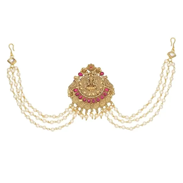 JWELLA_Traditional_Gold_Plated_Brass_Choti_with_Pearl_Beads_&_Antique_Temple_Design_|_South_Indian_Hair_Jewelry_for_Women_&_Brides_|_Wedding_Festive_Accessories