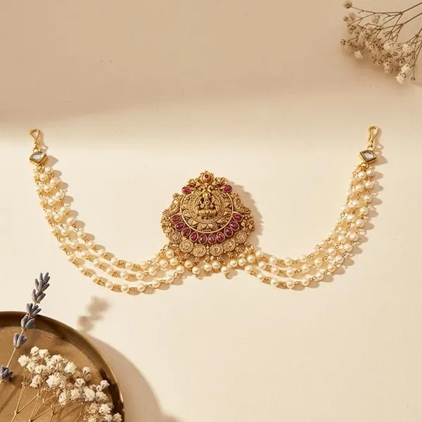 JWELLA_Traditional_Gold_Plated_Brass_Choti_with_Pearl_Beads_&_Antique_Temple_Design_|_South_Indian_Hair_Jewelry_for_Women_&_Brides_|_Wedding_Festive_Accessories