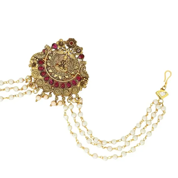 JWELLA_Traditional_Gold_Plated_Brass_Choti_with_Pearl_Beads_&_Antique_Temple_Design_|_South_Indian_Hair_Jewelry_for_Women_&_Brides_|_Wedding_Festive_Accessories
