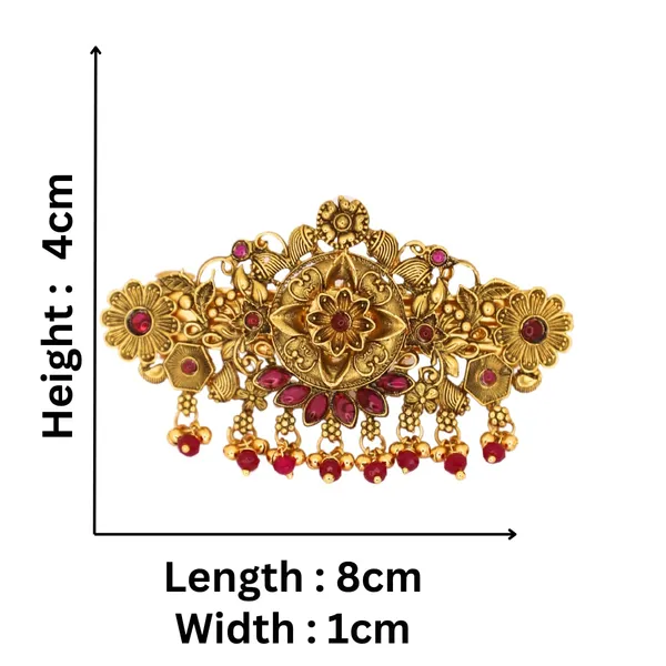 JWELLA_Traditional_Gold-Plated_Hair_Barrette_Clip_with_Floral_Design_and_Pink_stone_small_pink_and_golden_beads_Danglers