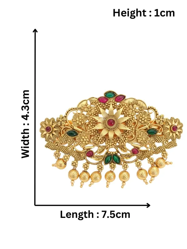 JWELLA_Traditional_Gold-Plated_Hair_Barrette_Clip_with_Floral_Design_and_multicolor_stone_golden_beads_Danglers
