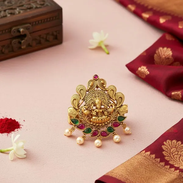 JWELLA_Traditional_Temple_Design_Gold-Plated_Hair_Barrette_Clip_with_Goddess_Laxmi_Motif_and_Pearls