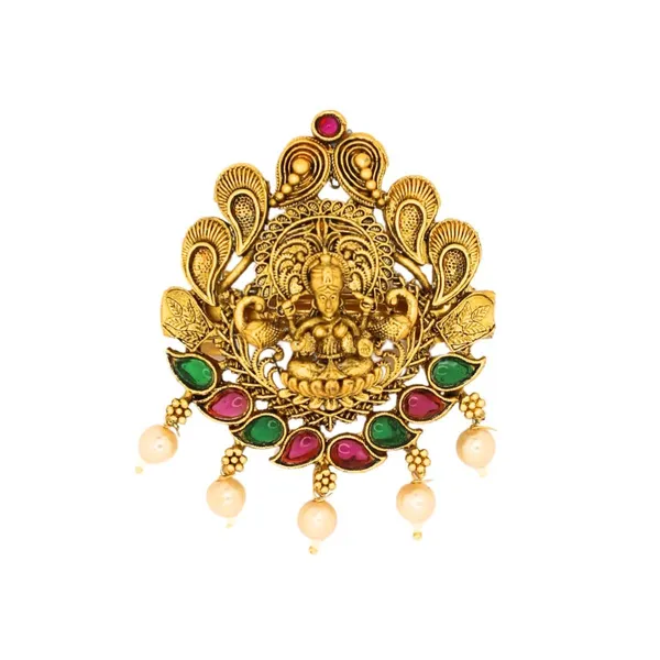 JWELLA_Traditional_Temple_Design_Gold-Plated_Hair_Barrette_Clip_with_Goddess_Laxmi_Motif_and_Pearls