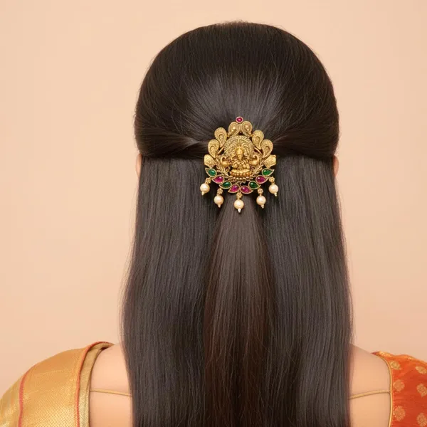 JWELLA_Traditional_Temple_Design_Gold-Plated_Hair_Barrette_Clip_with_Goddess_Laxmi_Motif_and_Pearls