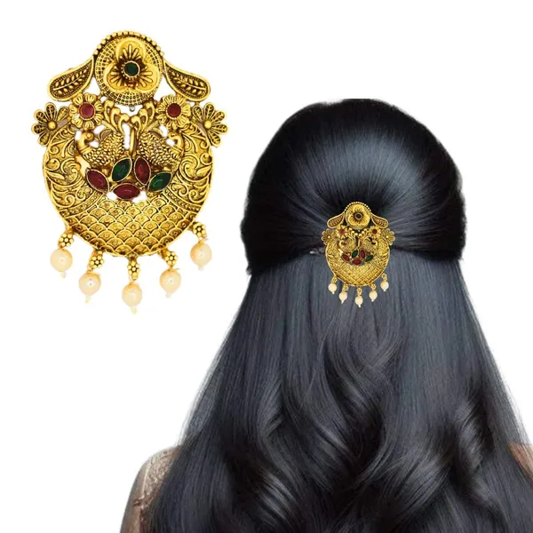 JWELLA_Traditional_Temple_Design_Gold-Plated_Hair_Barrette_Clip_with_Peacock_and_Flower_Motif
