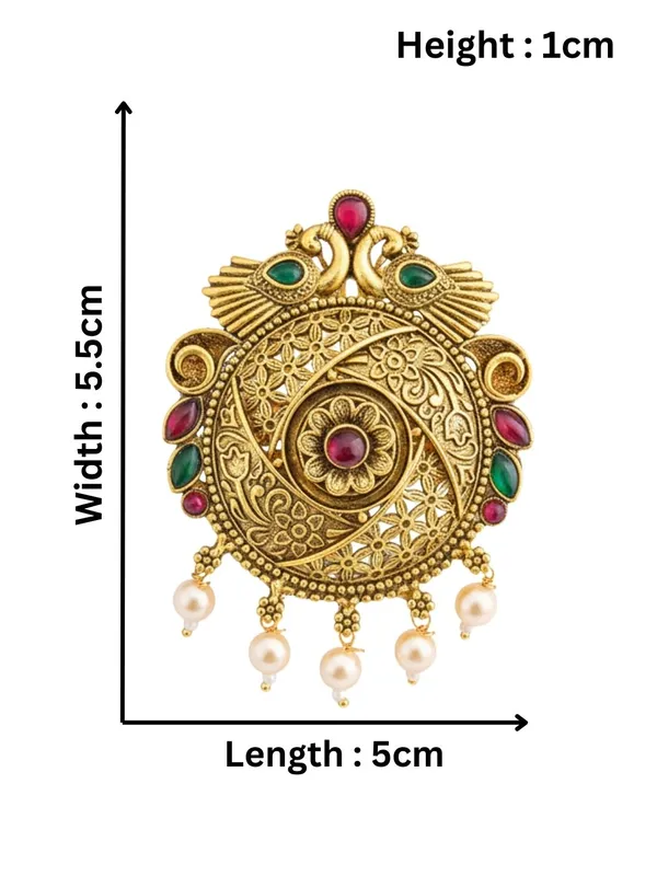 JWELLA_Traditional_Temple_Peacock_Design_Gold-Plated_Round_Hair_Barrette_with_Pearl_Accents
