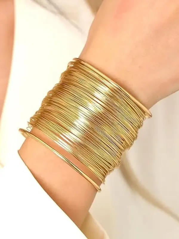 JWELLA_Trendy_Gold-Toned_Open_Cuff_Bracelet_for_Women_&_Girls_|_Textured_Multi-Wire_Design_Metal_Bangle_|_Statement_Fashion_Wrist_Accessory_for_Casual_