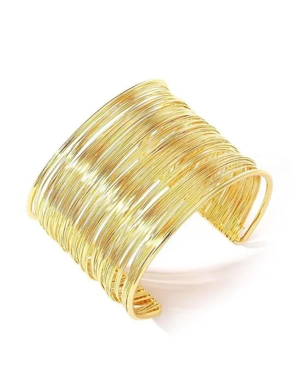 JWELLA_Trendy_Gold-Toned_Open_Cuff_Bracelet_for_Women_&_Girls_|_Textured_Multi-Wire_Design_Metal_Bangle_|_Statement_Fashion_Wrist_Accessory_for_Casual_