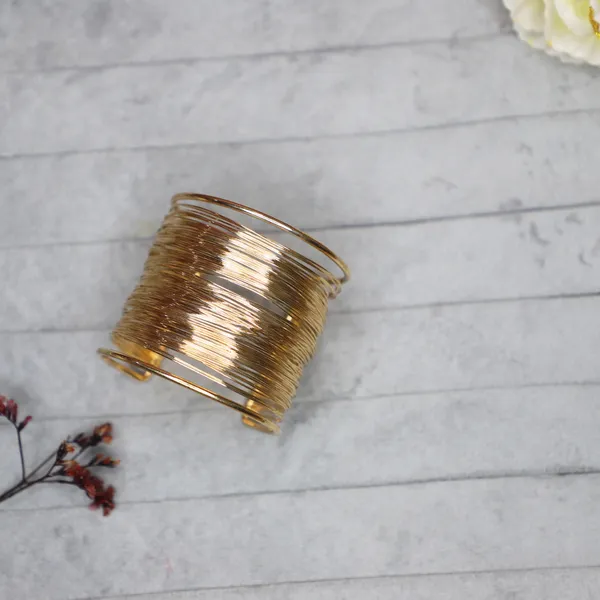 JWELLA_Trendy_Gold-Toned_Open_Cuff_Bracelet_for_Women_&_Girls_|_Textured_Multi-Wire_Design_Metal_Bangle_|_Statement_Fashion_Wrist_Accessory_for_Casual_