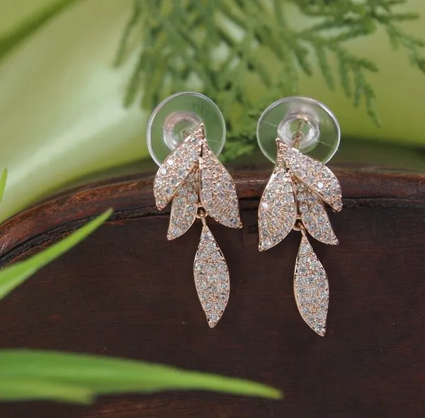 Leaf_Design_Cubic_Zirconia_Korean_Earring_-_KRNER_5121_For_Women_&_Girls