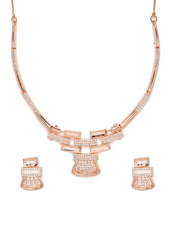Modern_Rose_GoldTone_Necklace_&_Earring_Set_with_Shimmering_Accents_For_Women_&_Girls