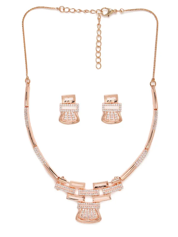 Modern_Rose_GoldTone_Necklace_&_Earring_Set_with_Shimmering_Accents_For_Women_&_Girls