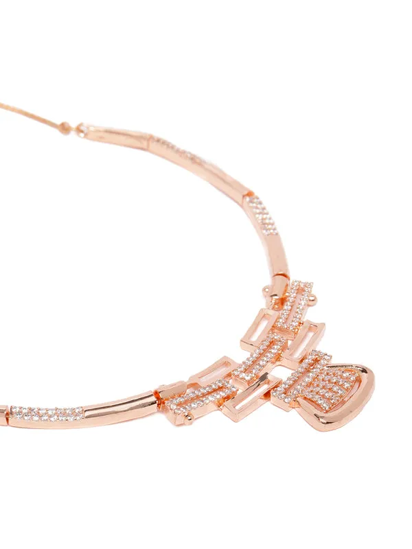 Modern_Rose_GoldTone_Necklace_&_Earring_Set_with_Shimmering_Accents_For_Women_&_Girls