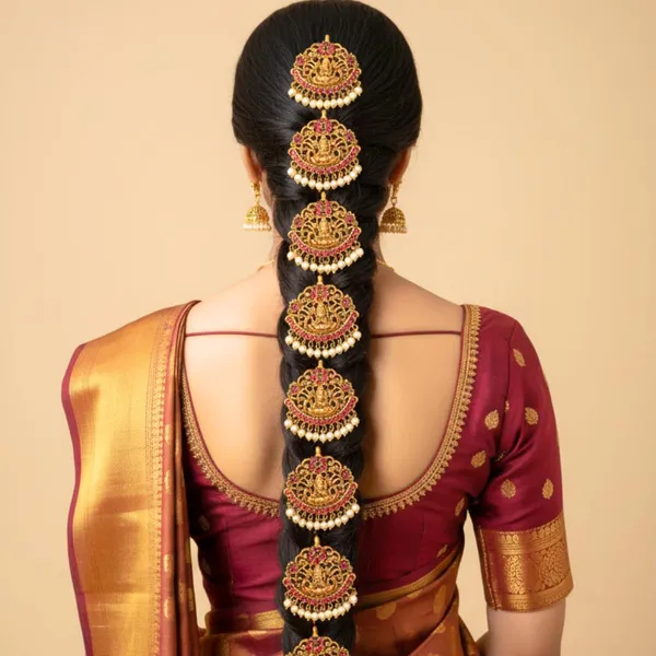 JWELLA_Set_of_9_Lakshmi_Temple_Style_Hair_Accessories_with_Pearl_Drops_&_Pink_Stones_|_Traditional_Juda_Pins_for_Festive_&_Bridal_Hairstyles